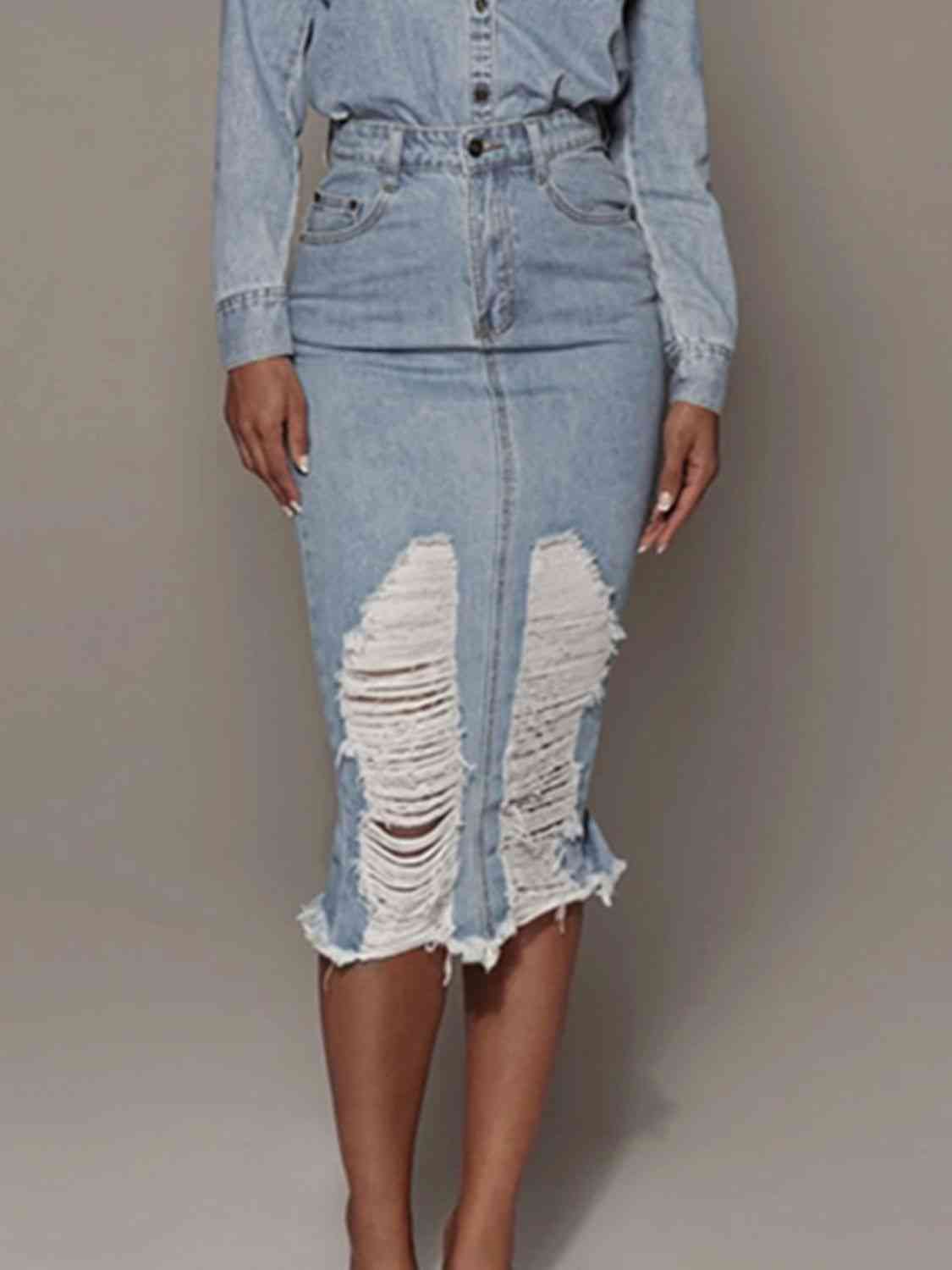 swvws Distressed Slit Denim Skirt