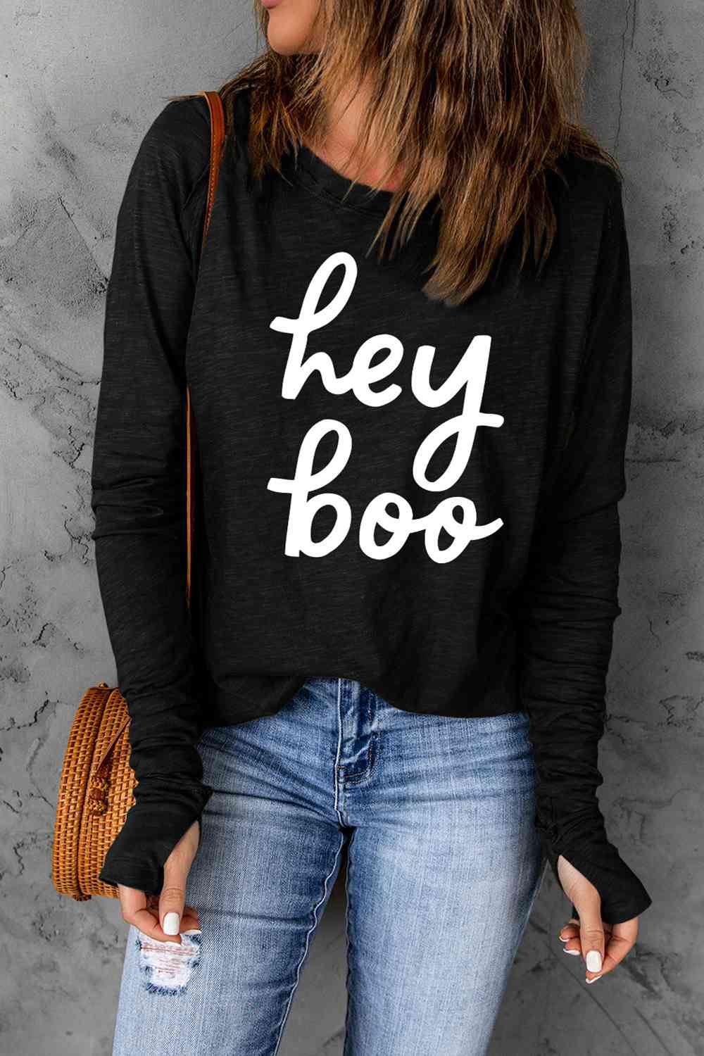 swvws HEY BOO Graphic Round Neck T-Shirt