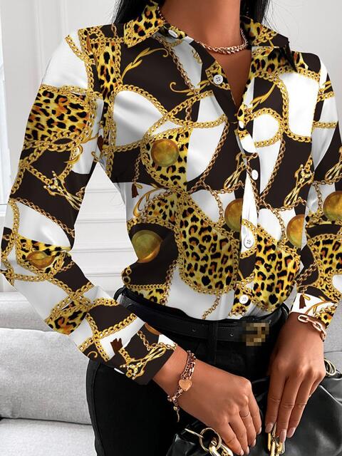 swvws Printed Collared Neck Long Sleeve Shirt