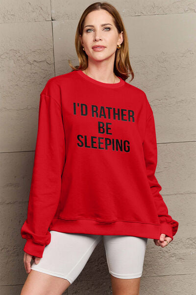 swvws Simply Love Full Size I'D RATHER BE SLEEPING Round Neck Sweatshirt