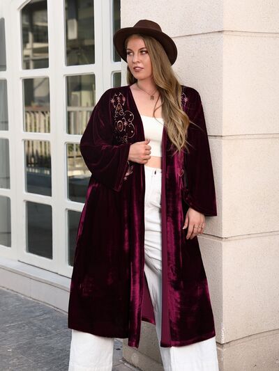 swvws Plus Size Printed Open Front Long Sleeve Cardigan