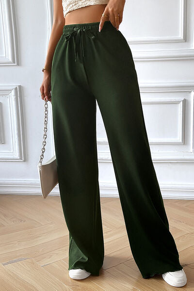 swvws Drawstring Wide Leg Pants with Pocketed