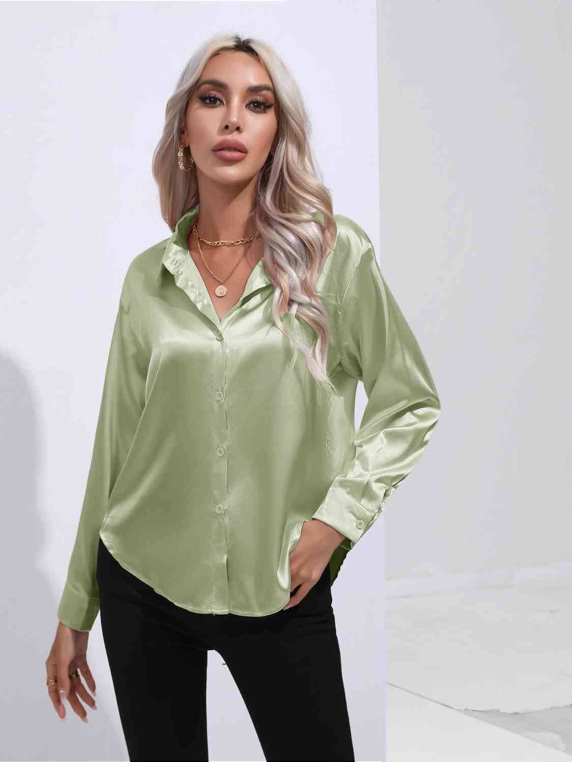 swvws Collared Neck Buttoned Long Sleeve Shirt