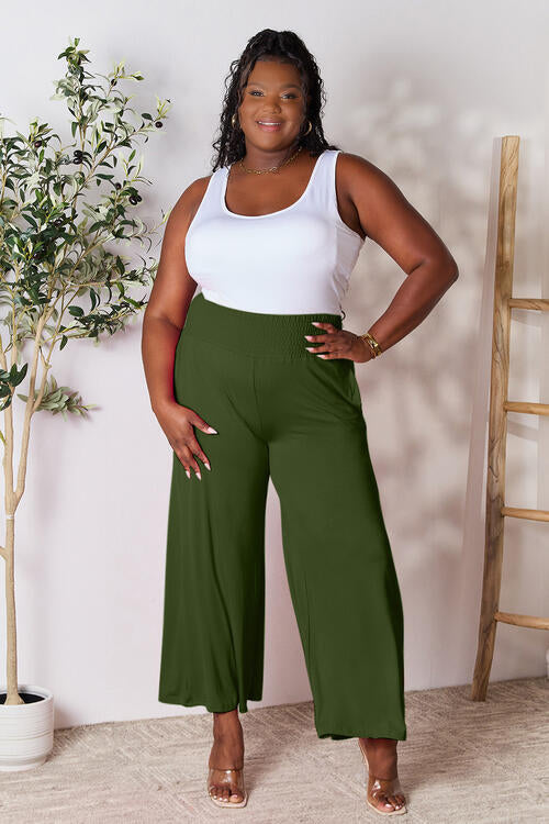 swvws Double Take Full Size Smocked Wide Waistband Wide Leg Pants