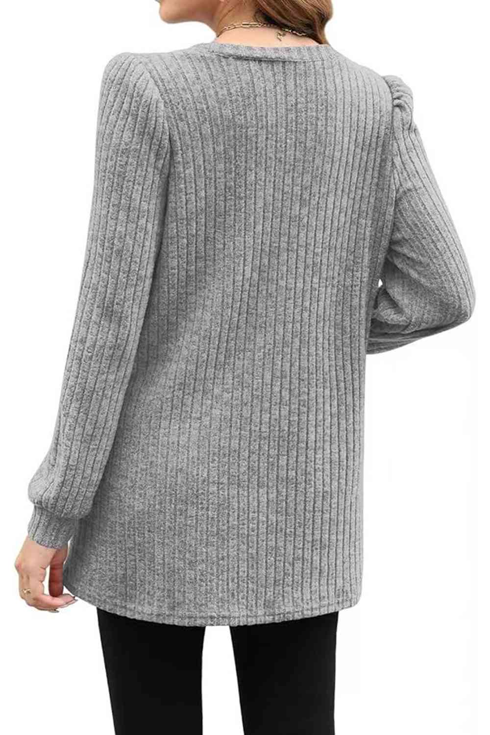 swvws Ribbed Round Neck Long Sleeve T-Shirt