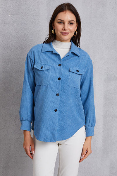 swvws Pocketed Button Up Dropped Shoulder Jacket