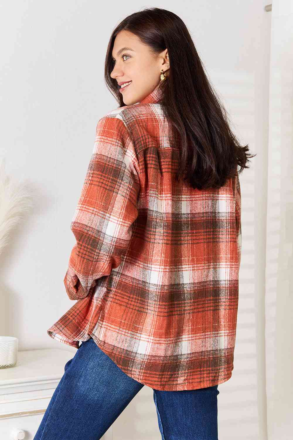 swvws Double Take Plaid Collared Neck Long Sleeve Shirt