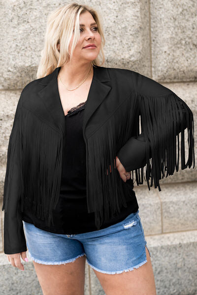 swvws Plus Size Fringe Open Front Jacket