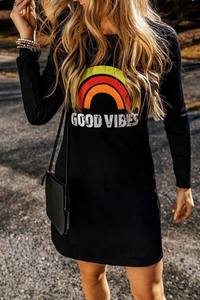 swvws GOOD VIBES Round Neck Long Sleeve Dress