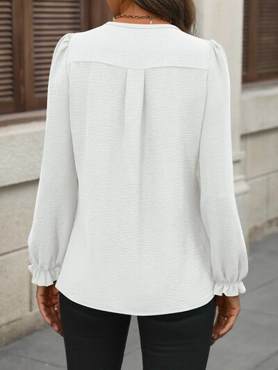 swvws Notched Flounce Sleeve Blouse