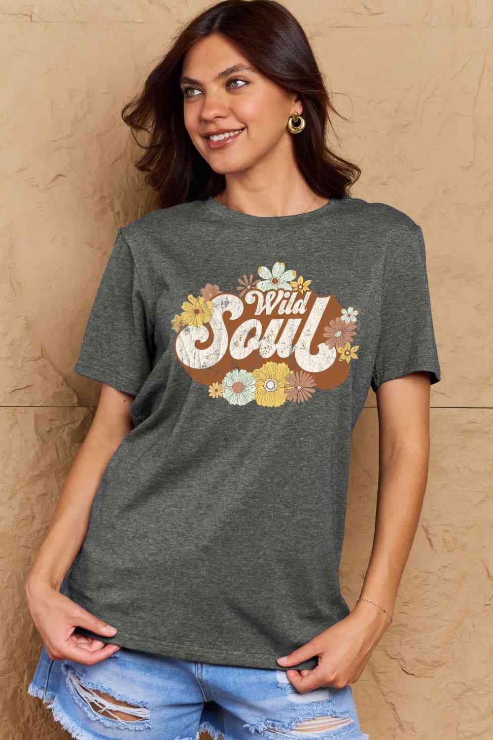 swvws Simply Love Full Size WILD SOUL Graphic Cotton T-Shirt