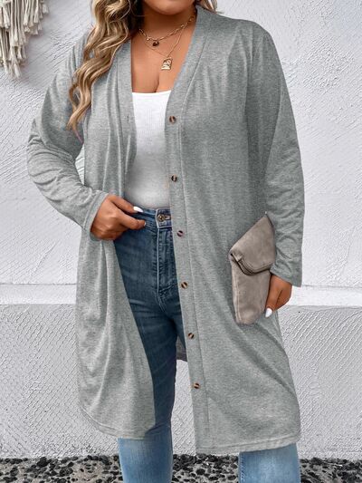 swvws Plus Size Button Up Long Sleeve Cardigan