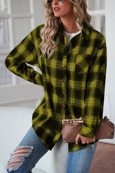 swvws Plaid Button Up Dropped Shoulder Outerwear