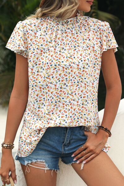 swvws Ditsy Floral Mock Neck Short Sleeve T-Shirt