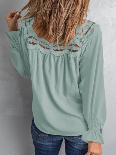 swvws Cutout Square Neck Long Sleeve Blouse