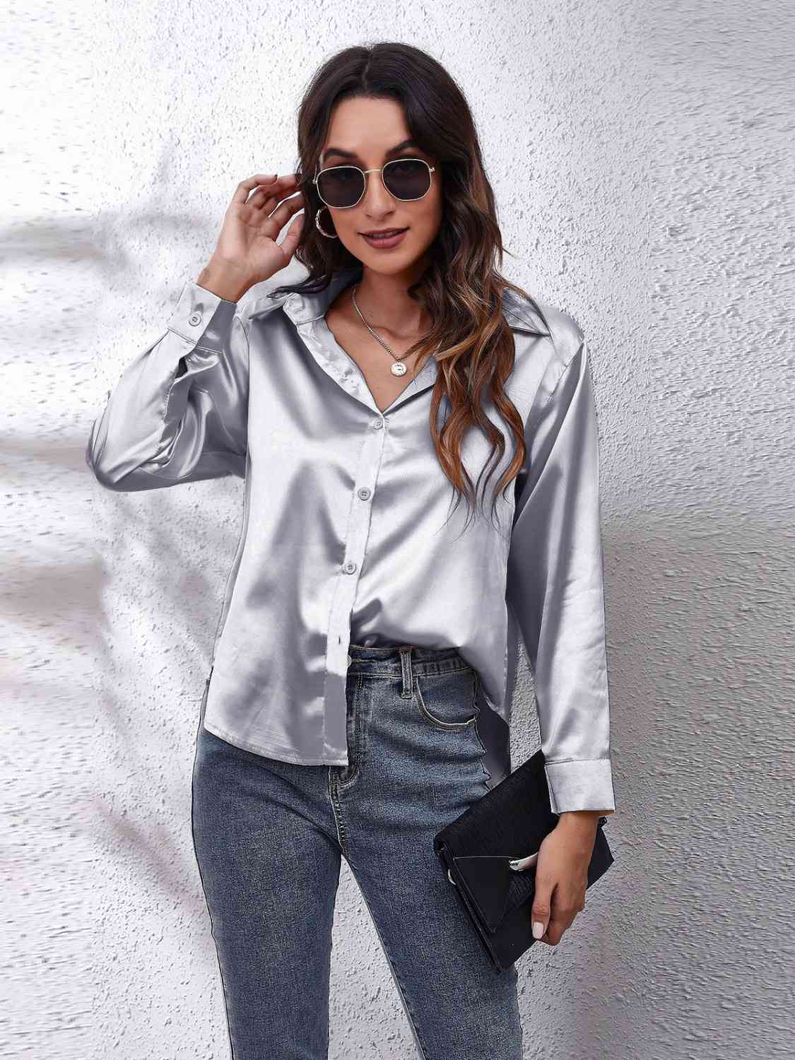 swvws Collared Neck Buttoned Long Sleeve Shirt