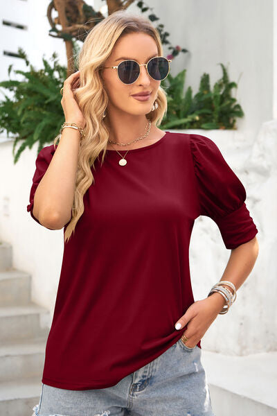 swvws Round Neck Lantern Sleeve Blouse