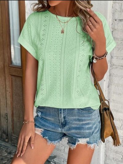 swvws Eyelet Round Neck Short Sleeve T-Shirt