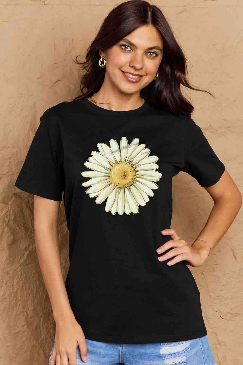 swvws Simply Love Full Size FLOWER Graphic Cotton Tee