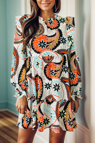 swvws Ruffled Printed Flounce Sleeve Mini Dress