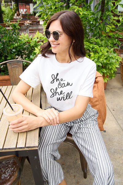 swvws Simply Love Full Size SHE CAN SHE WILL Short Sleeve T-Shirt