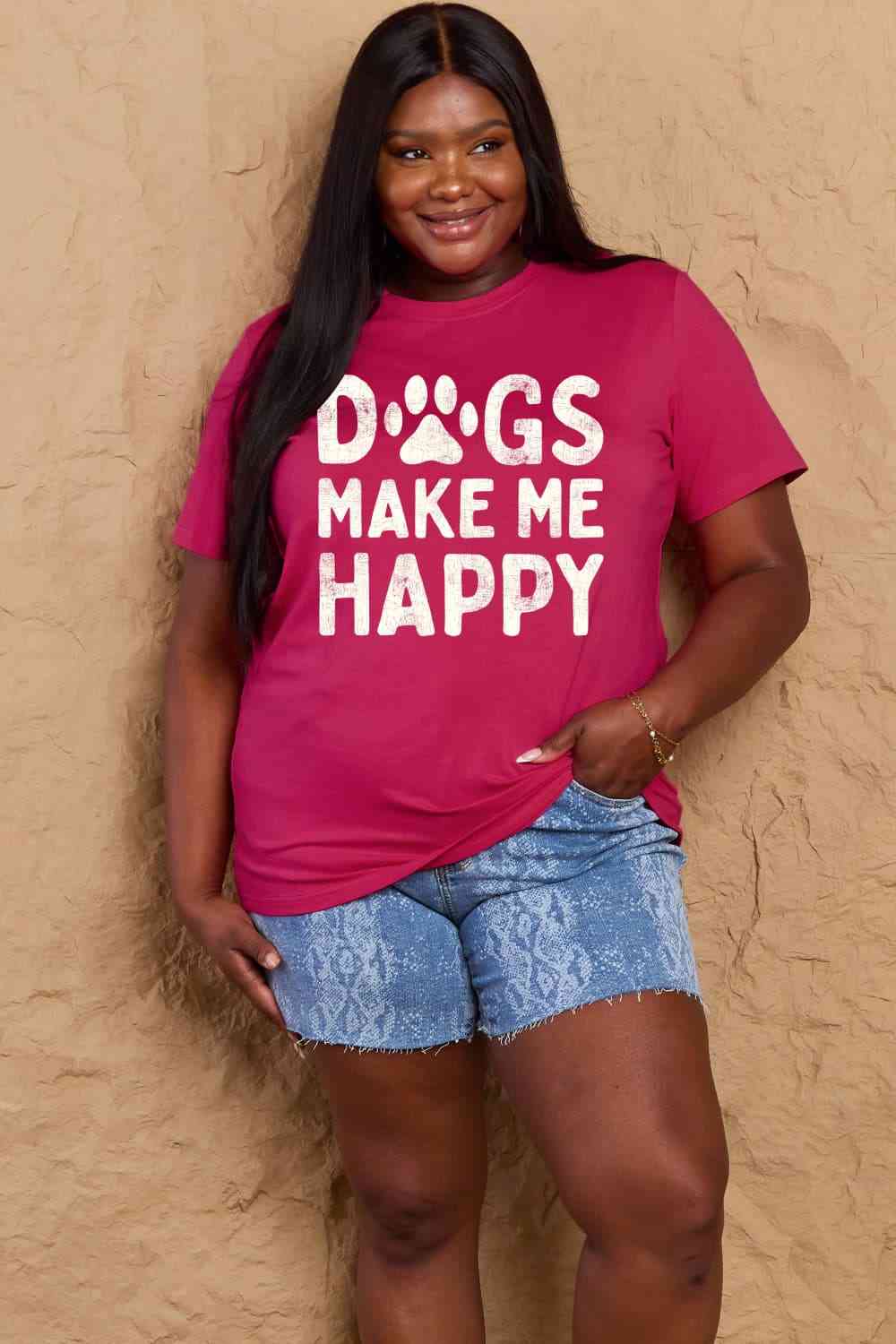 swvws Simply Love Full Size DOGS MAKE ME HAPPY Graphic Cotton T-Shirt