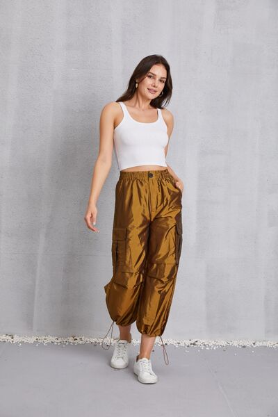 swvws Drawstring High Waist Pants with Cargo Pockets