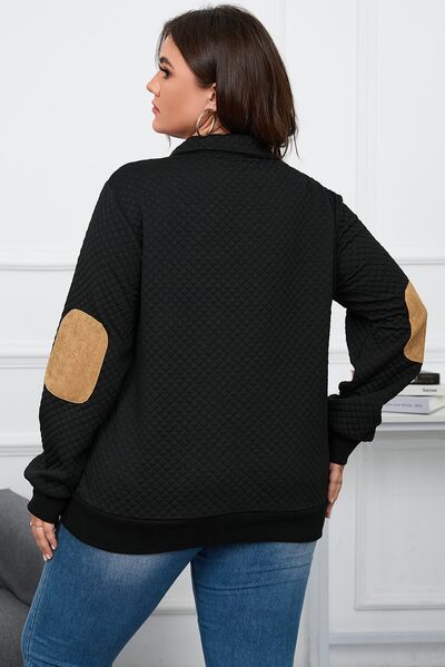 swvws Plus Size Waffle-Knit Collared Neck Sweatshirt