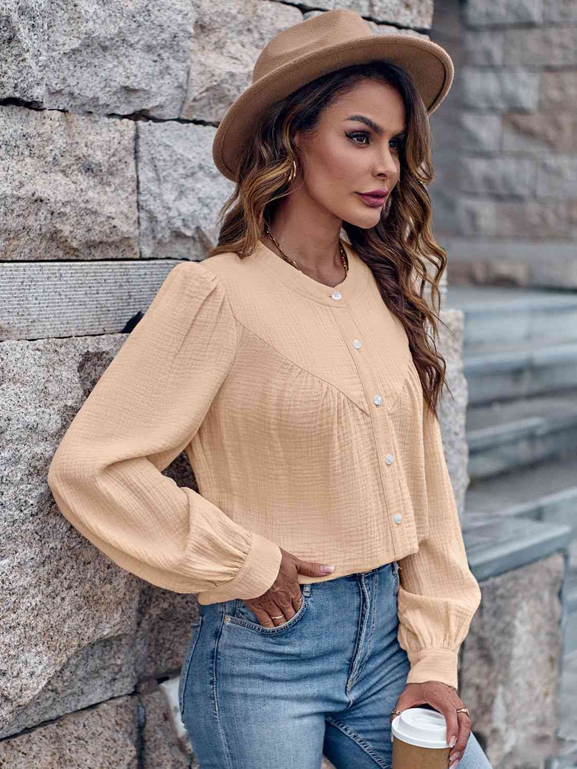 swvws Round Neck Puff Sleeve Shirt