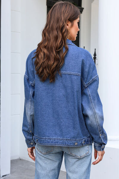 swvws Button Up Dropped Shoulder Denim Jacket with Pockets