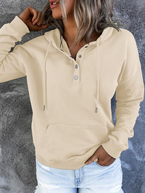 swvws Half Snap Drawstring Long Sleeve Hoodie