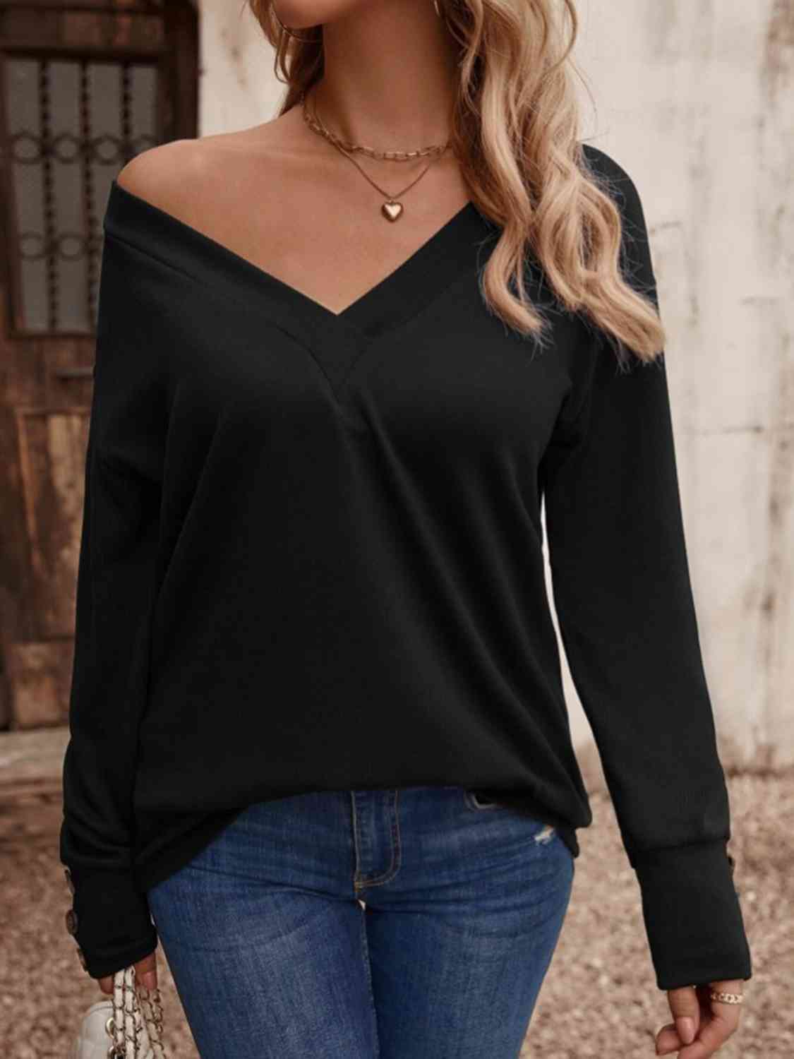 swvws V-Neck Long Sleeve Top