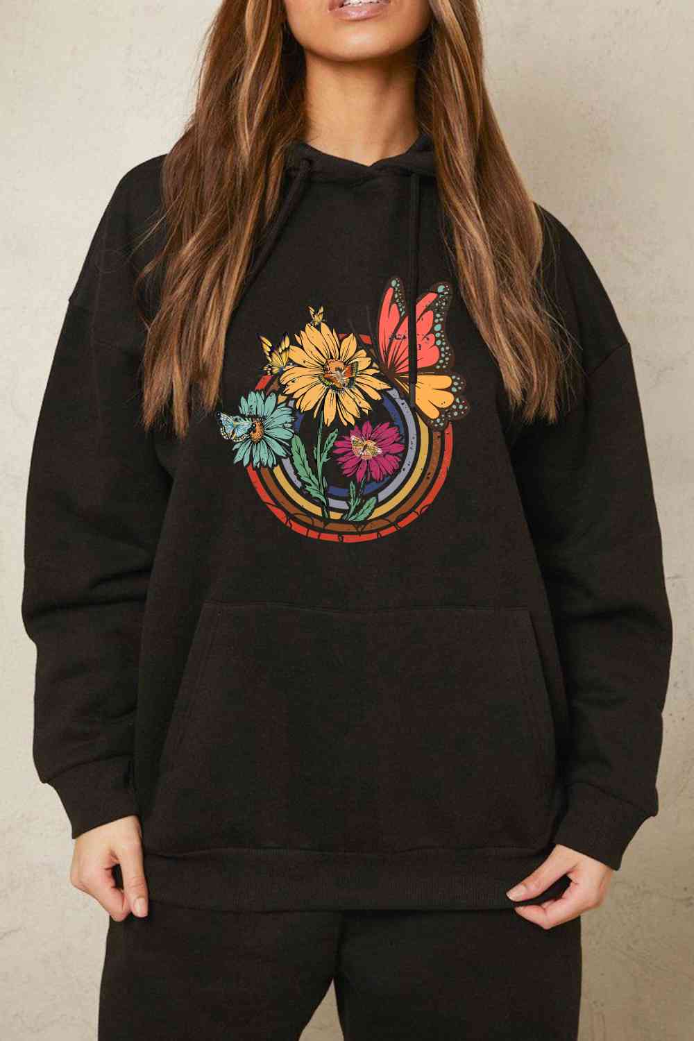 swvws Simply Love Simply Love Full Size Butterfly and Flower Graphic Hoodie