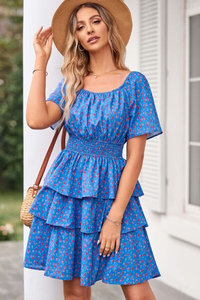 swvws Floral Smocked Short Sleeve Layered Dress