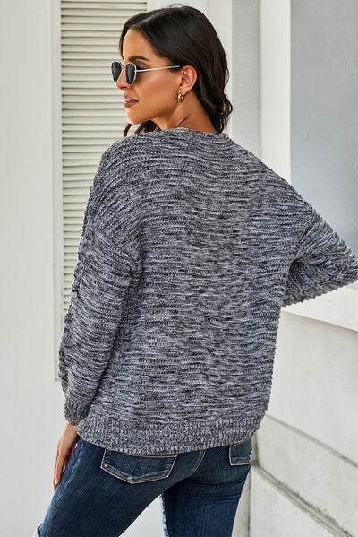 swvws Waffle-Knit Open Front Dropped Shoulder Sweater