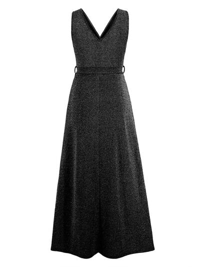 swvws Slit Surplice Tie Waist Sleeveless Dress