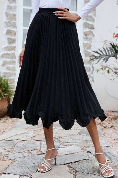 swvws Frill Trim Pleated Elastic Waist Skirt