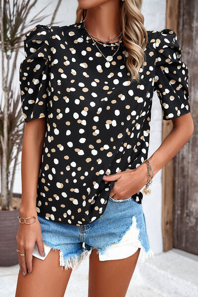 swvws Tied Printed Puff Sleeve Blouse