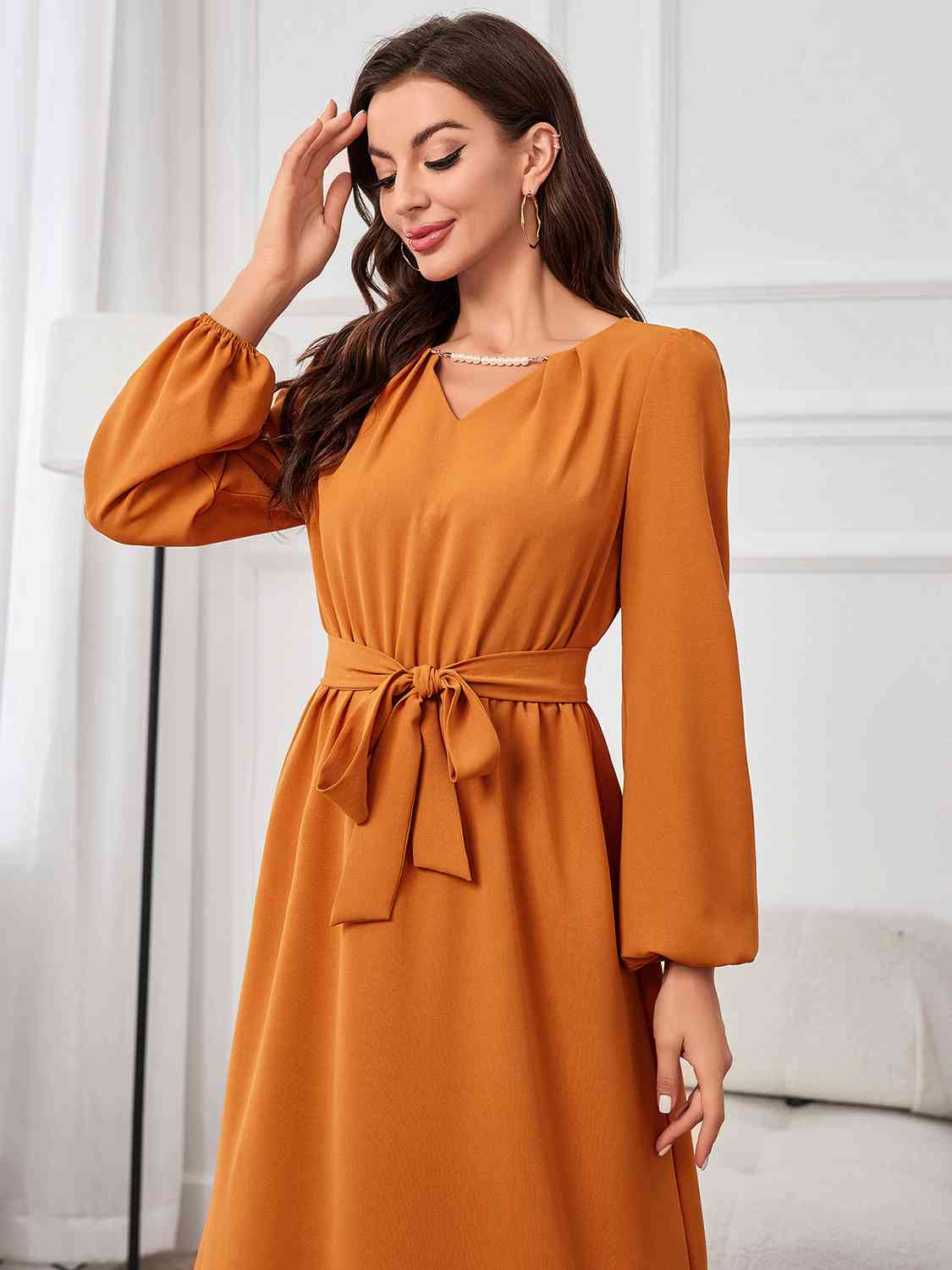 swvws Tie Waist Puff Sleeve Maxi Dress