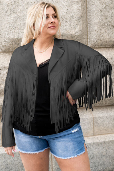 swvws Plus Size Fringe Open Front Jacket