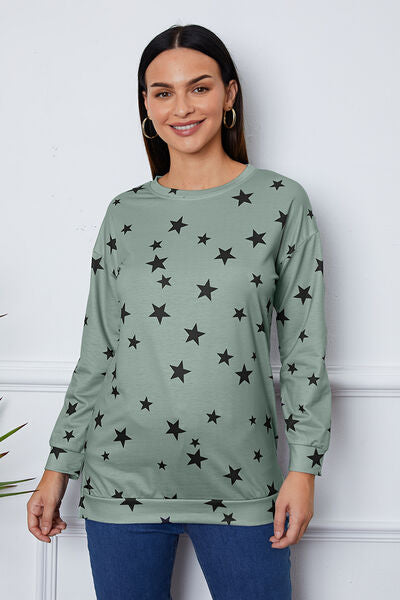 swvws Star Print Round Neck Dropped Shoulder Sweatshirt