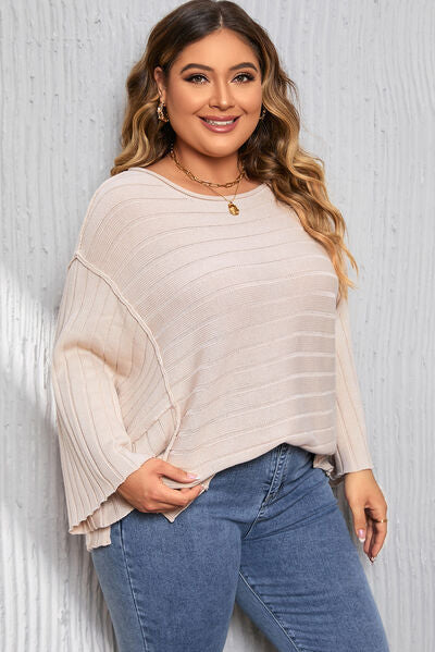 swvws Plus Size Round Neck Exposed Seam T-Shirt