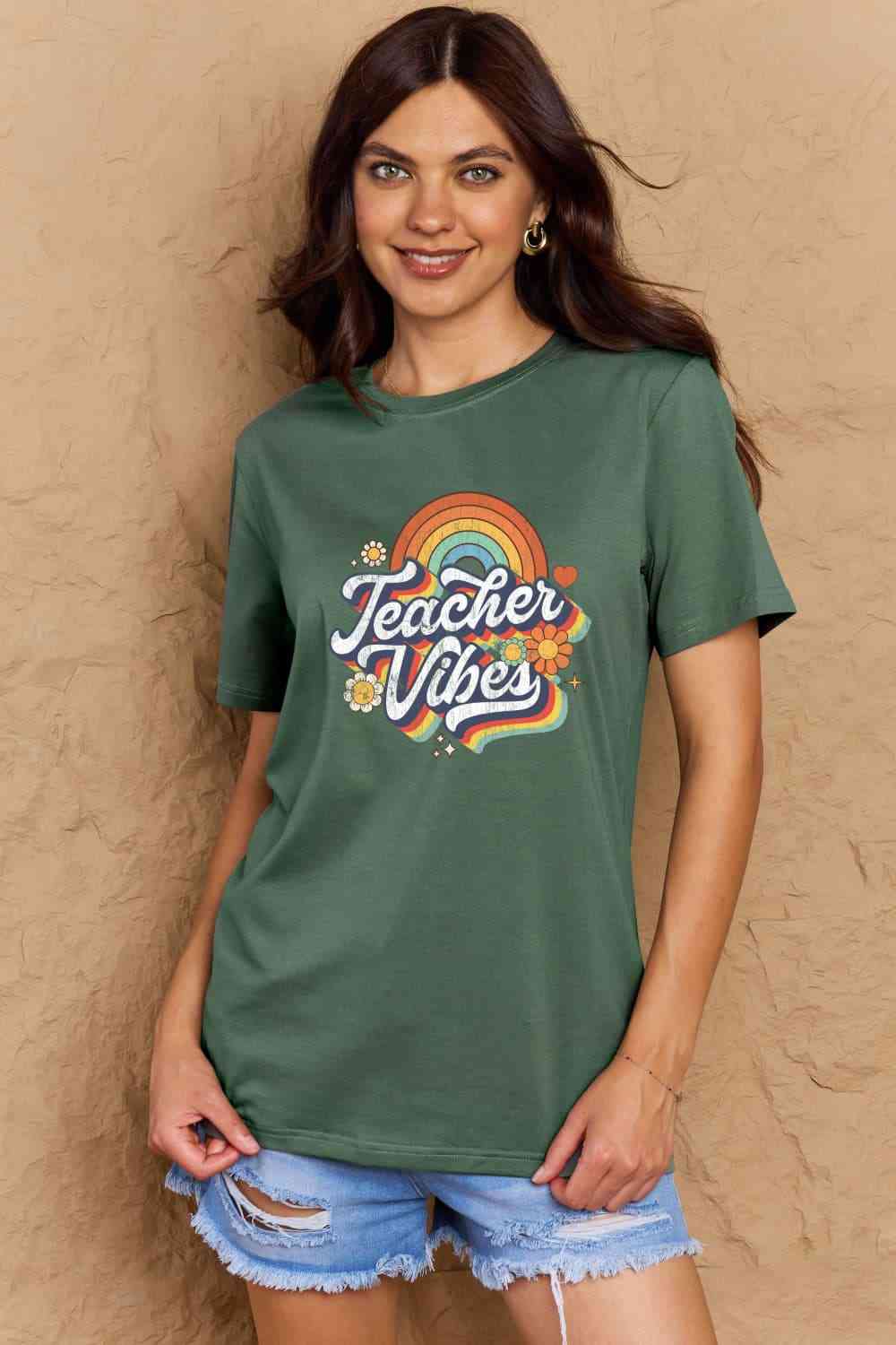 swvws Simply Love Full Size TEACHER VIBES Graphic Cotton T-Shirt