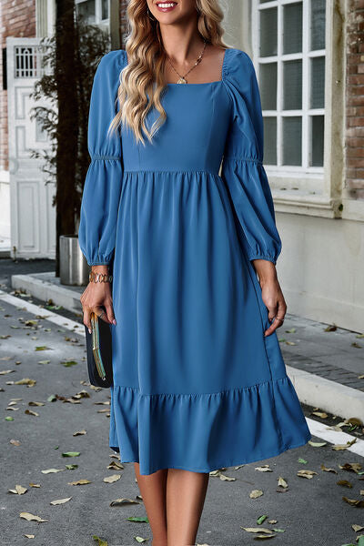 swvws Square Neck Balloon Sleeve Midi Dress