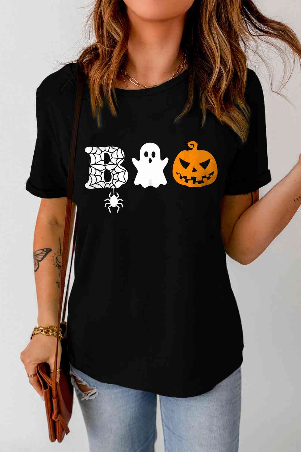 swvws Round Neck Short Sleeve BOO Graphic T-Shirt