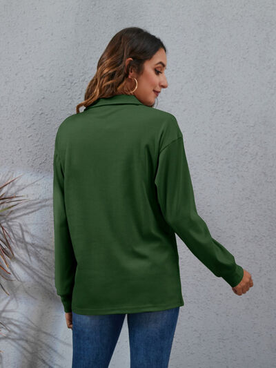 swvws Half Button Dropped Shoulder Blouse