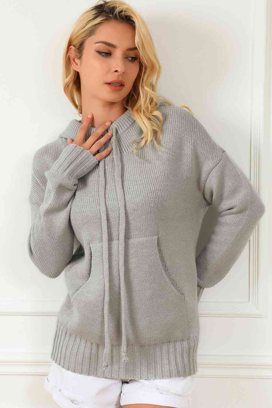 swvws Drawstring Hooded Sweater with Pocket