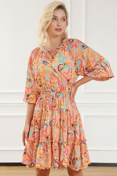 swvws Printed Smocked Frill Tiered Dress