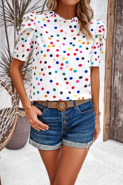 swvws Tied Printed Puff Sleeve Blouse