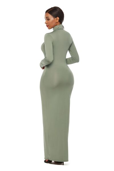 swvws Mock Neck Long Sleeve Maxi Slim Dress